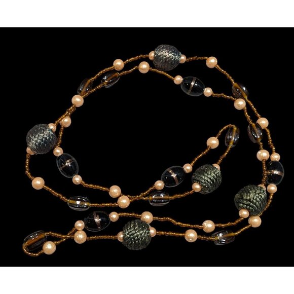 Earthy Glass And Faux Pearl Beaded Necklace - Picture 1 of 6